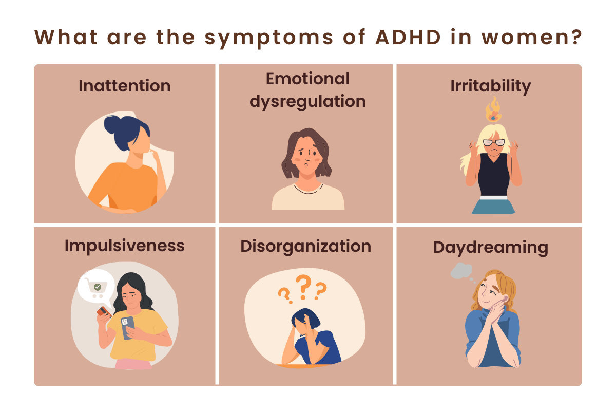 Infographic summarizing common ADHD symptoms in women.”