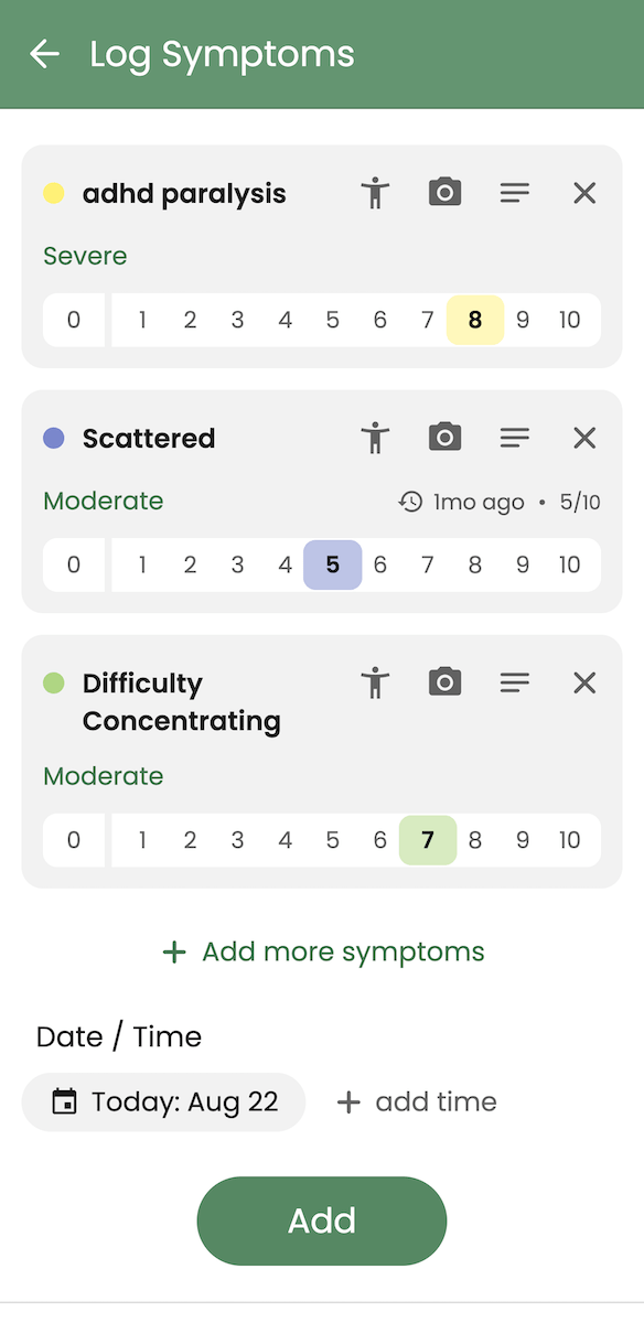 Screenshot of Guava app showing symptom tracking feature.”