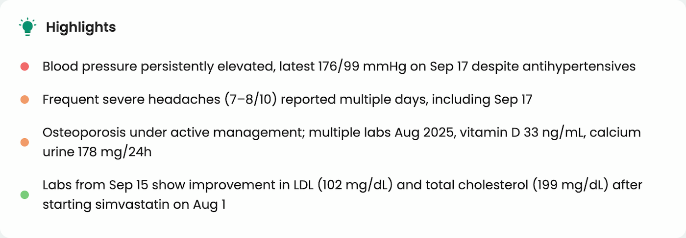 AI summaries of patient medical data for doctors