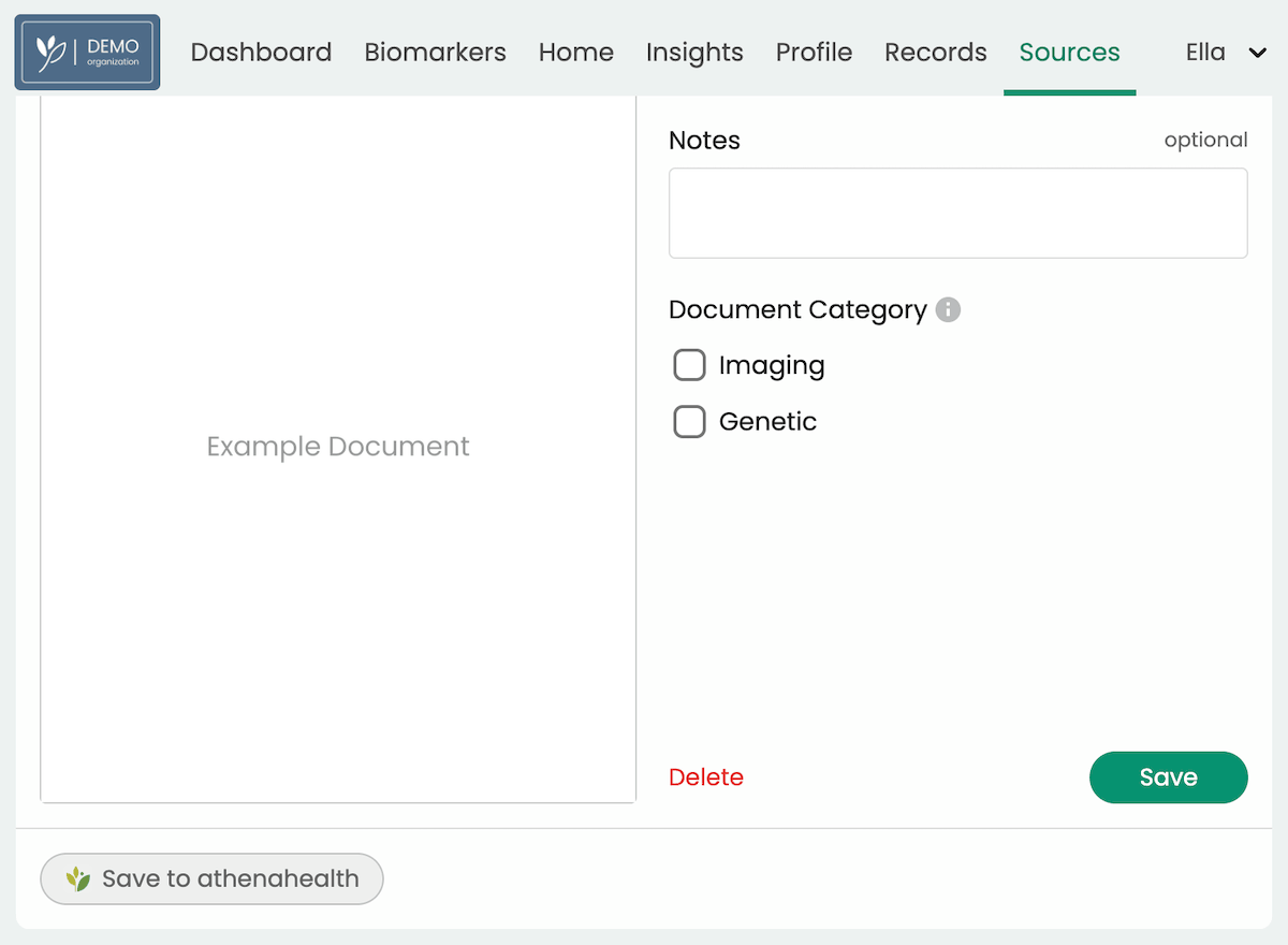 Saving a document from a patient's Sources tab in Guava to their athenaOne chart