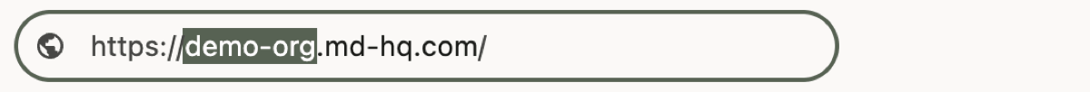 Locating your Cerbo subdomain in the Cerbo URL, the part before .md-hq.com