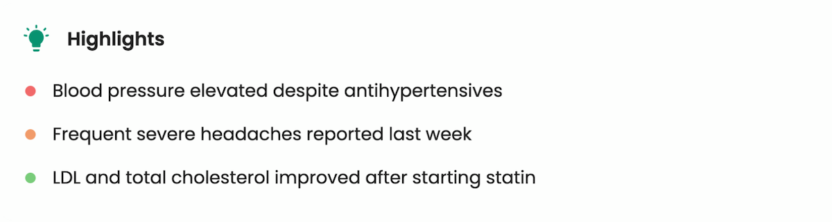 AI medical summary for physicians using patient data from labs, wearables, and health tracking.