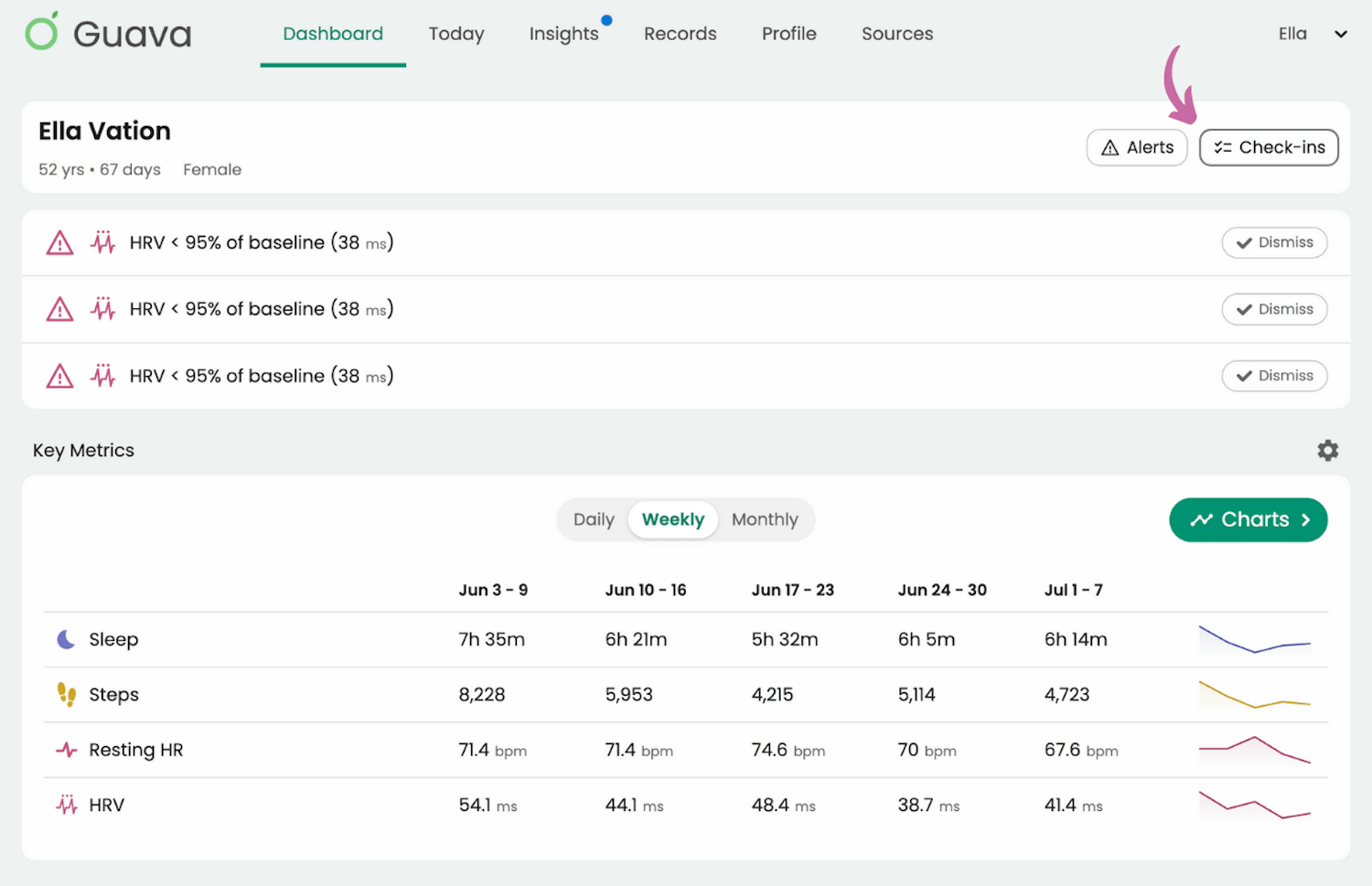 Updating individual check-ins for patients in Guava