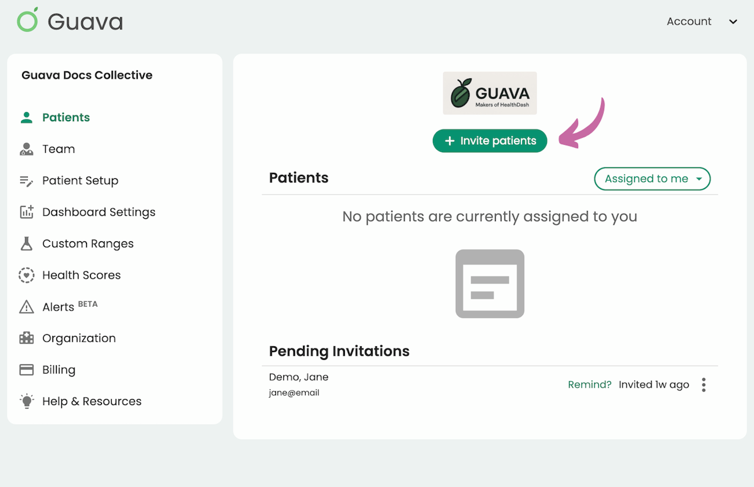 Inviting new patients to your Provider Dashboard in Guava