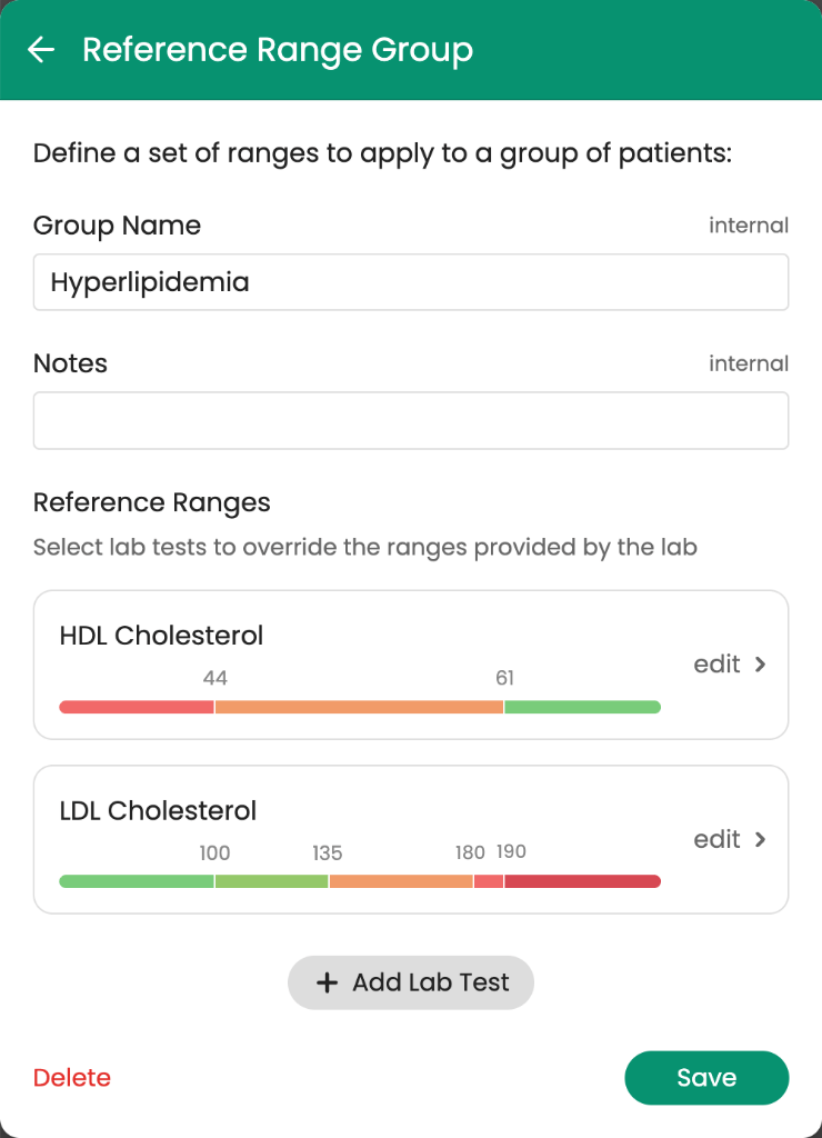 Custom lab ranges for patients set by providers in Guava