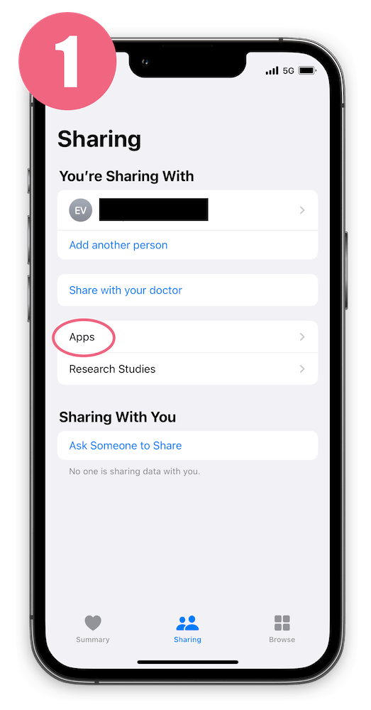 Apple Health's sharing tab