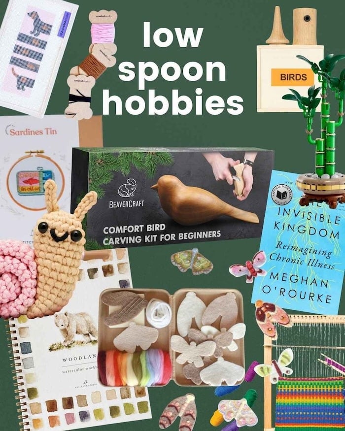 Low-energy hobby gift ideas like art kits, needlepoint, and gentle creative activities.