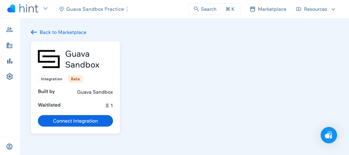 Signing in to Hint and selecting Connect Integration to link Guava