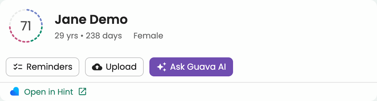 Open in Hint link on a patient profile in the Guava Provider Dashboard