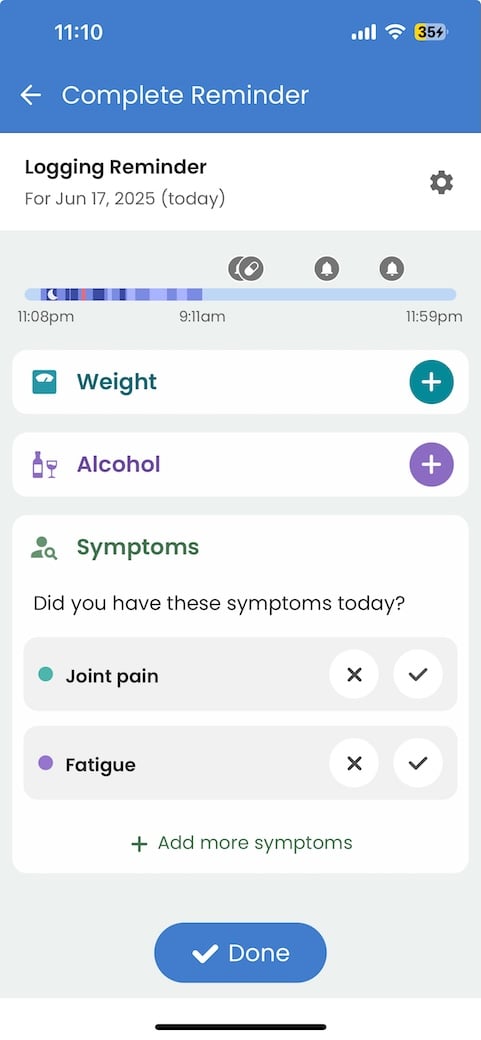 Patient view of daily check-ins for concierge medicine