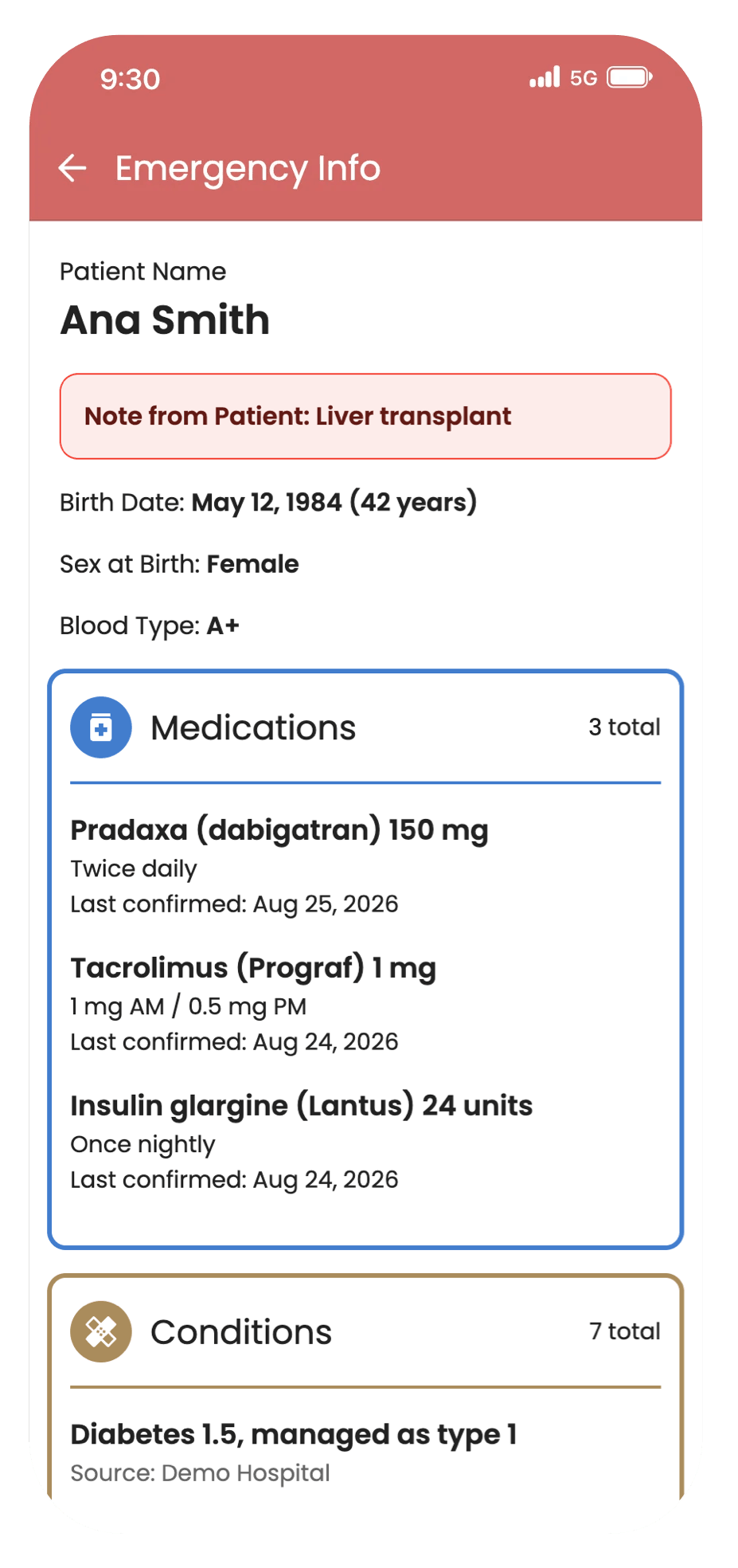 Emergency info on Guava app