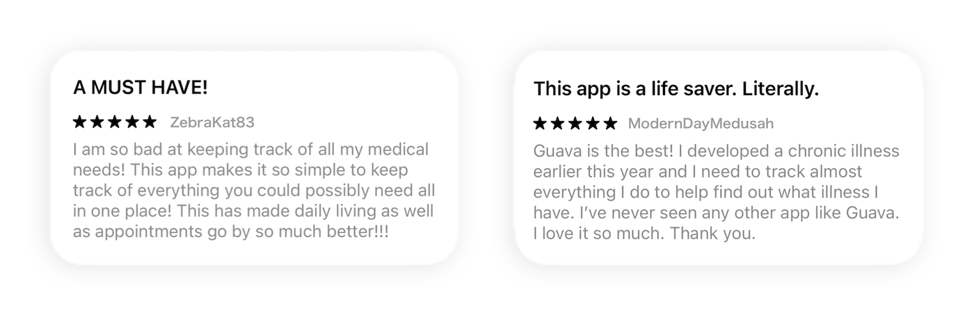 Guava's 5-star reviews from users on the App Store