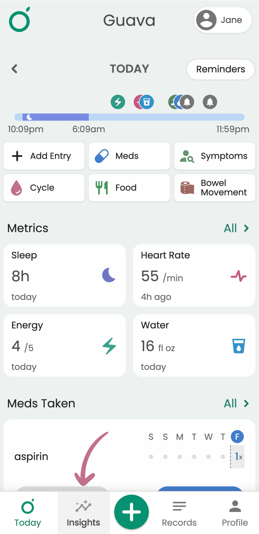 Screenshot of Insights tab in Guava
