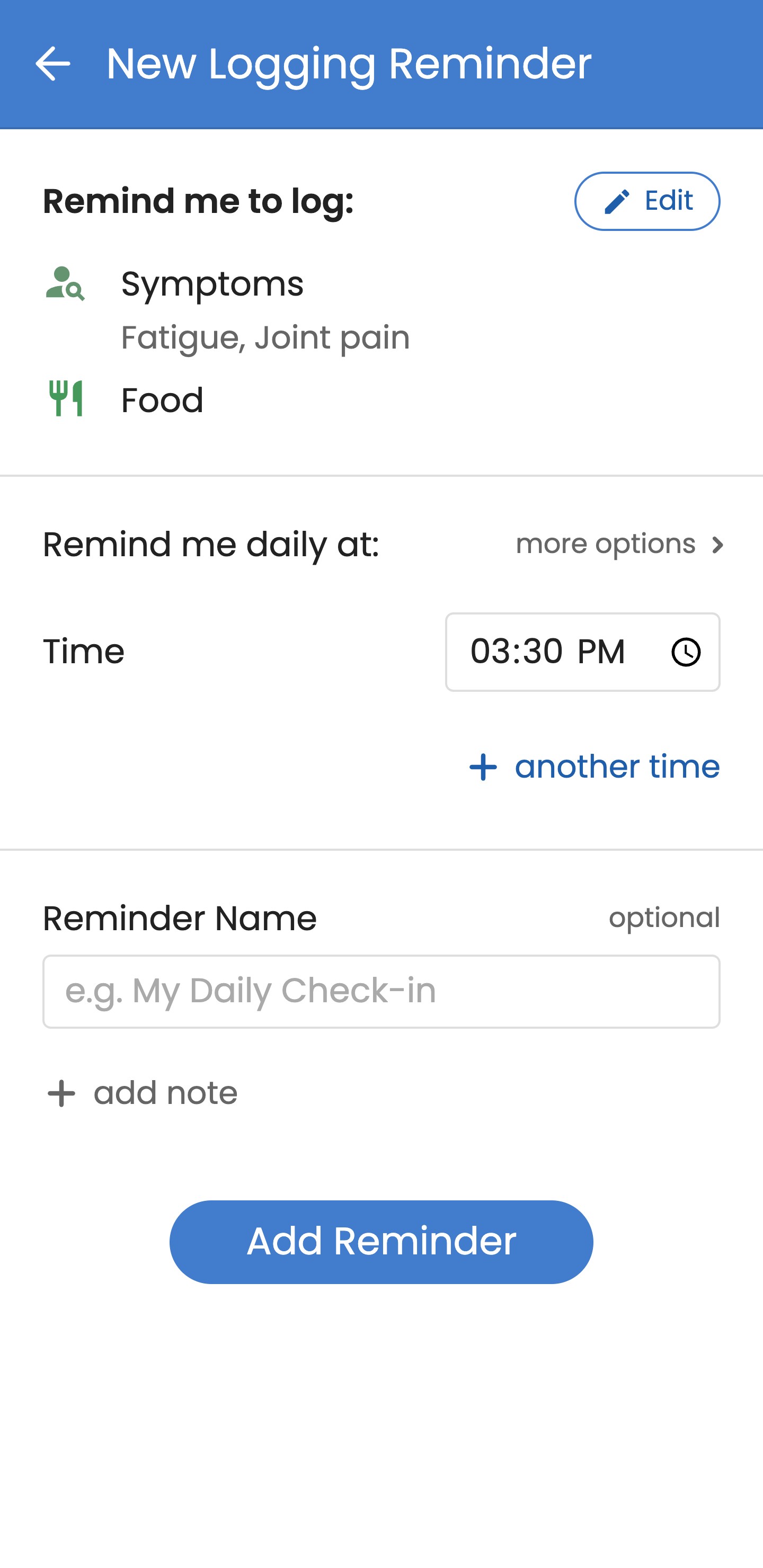 Setting a new medication and symptom tracking reminder in Guava