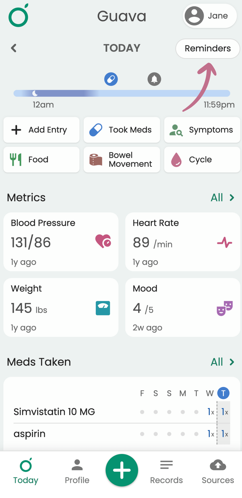 Setting a health logging reminder in Guava