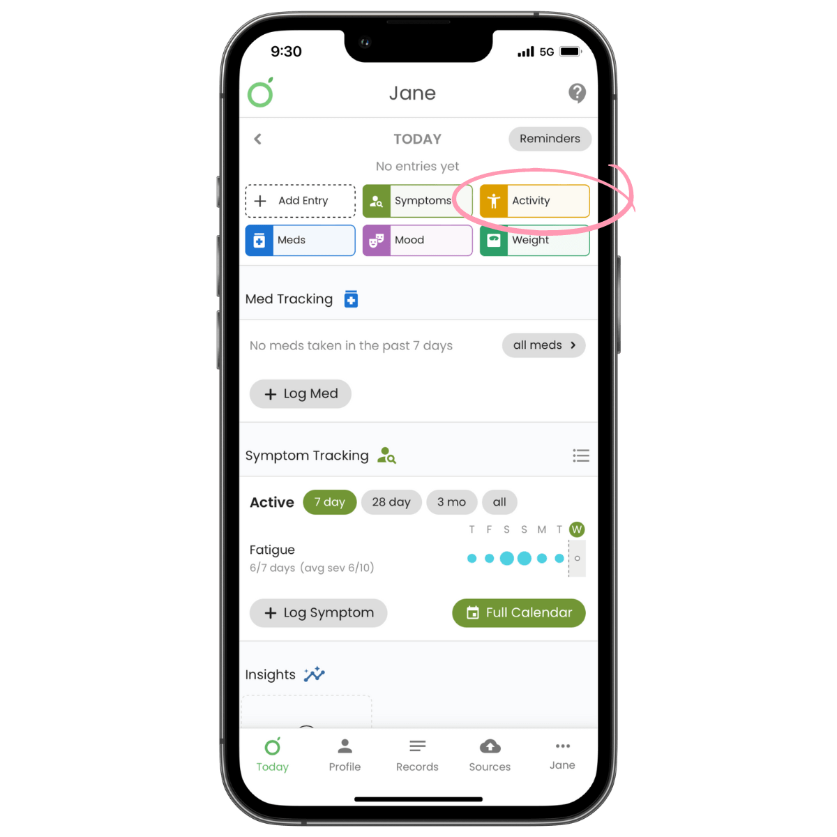 screenshot of activity logging feature