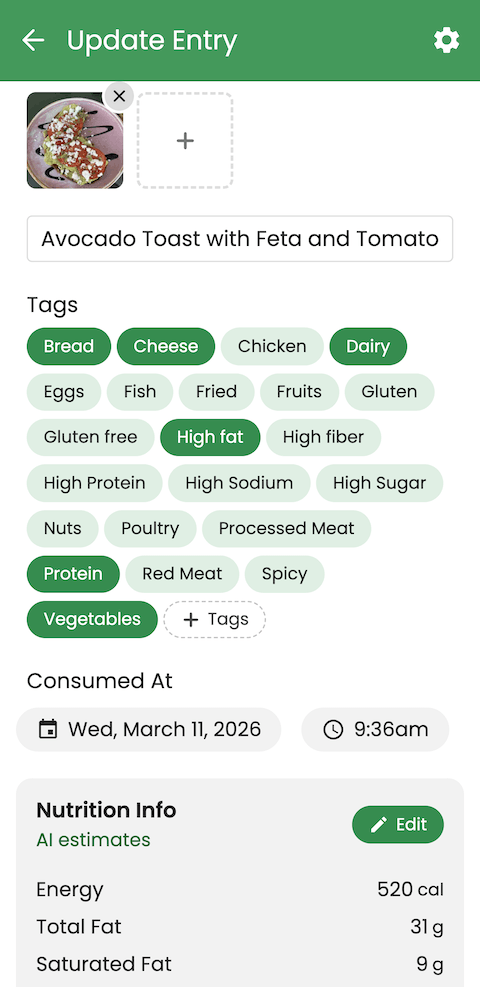 Nutrition logging in the Guava app alongside InBody body composition tracking