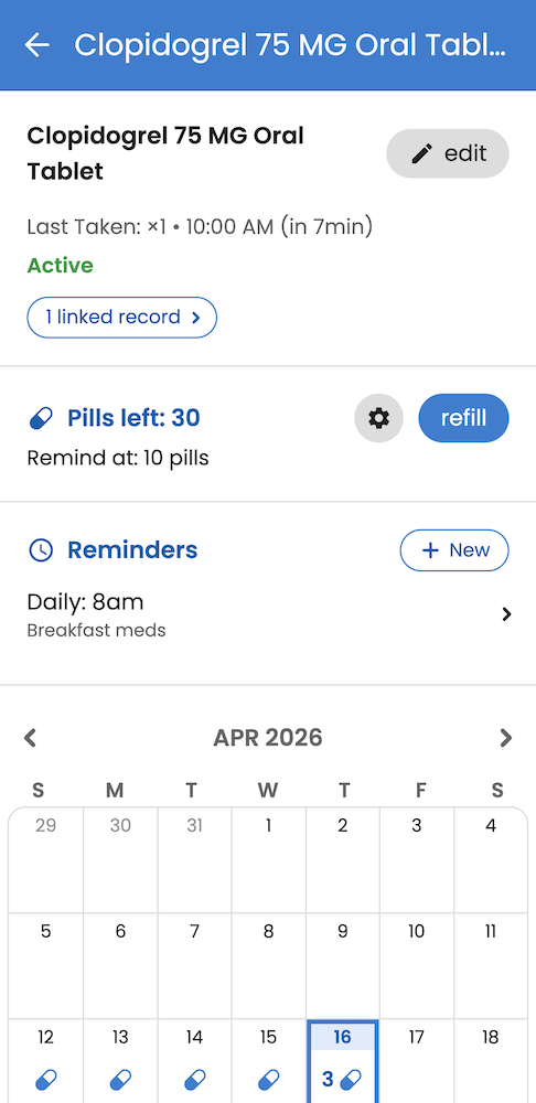 Medication tracking in the Guava app showing reminders and med schedule details