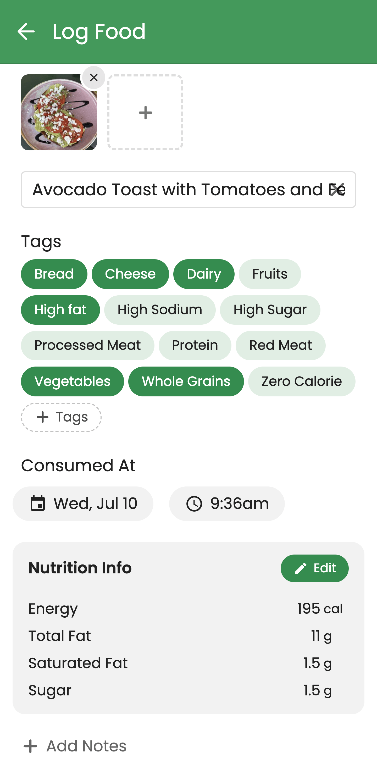 Food tracking by taking a picture in Guava