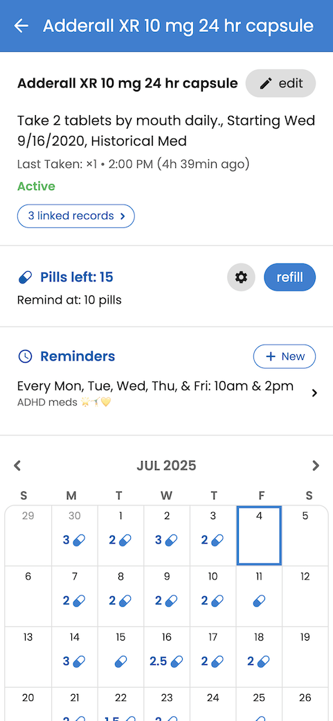 Pill counter in the Guava daily medication tracker to prevent running out
