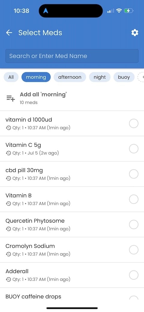 Morning med group organization in the Guava daily medication tracker
