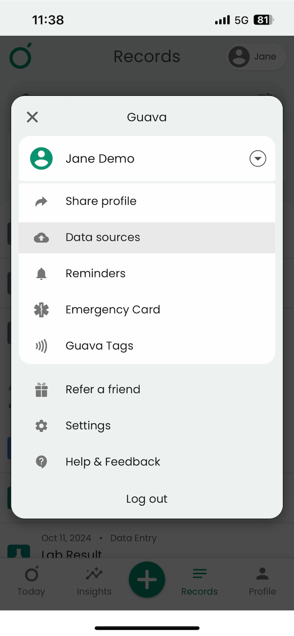 Guava Data Sources page with Data Imports option