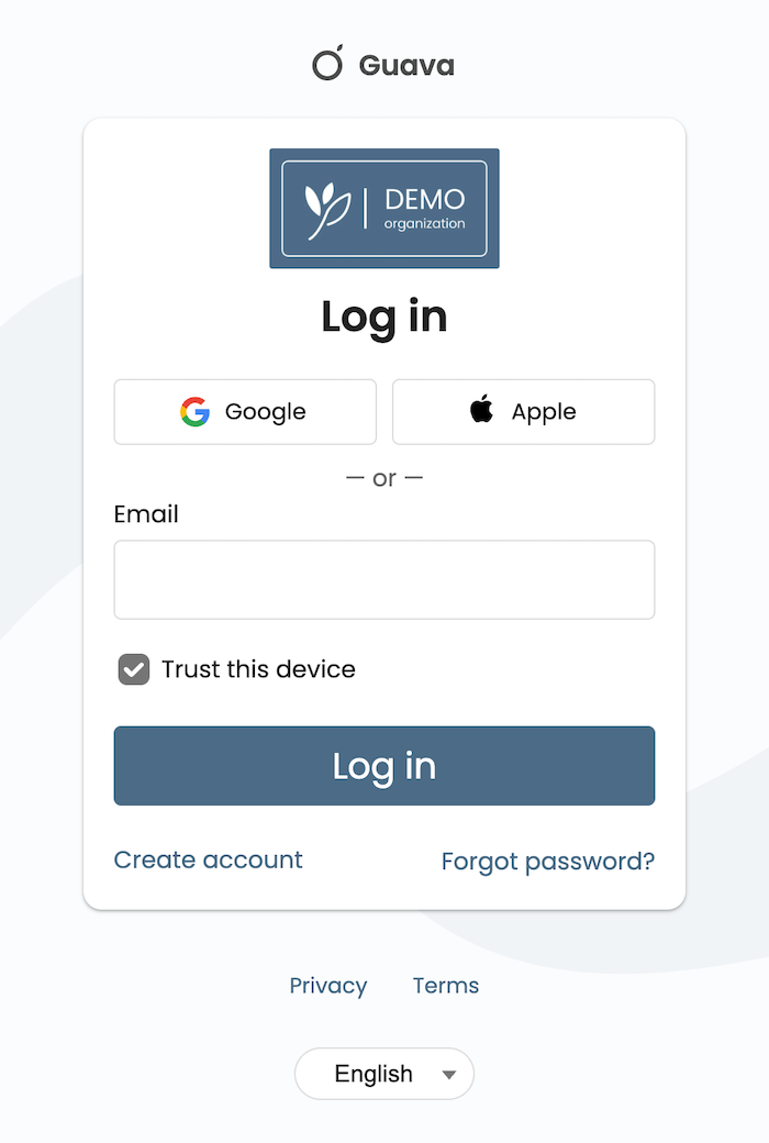Example of a branded Guava patient login page