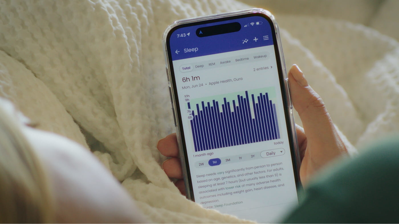 Example of Guava's wearable data aggregation from sources like Oura, Apple Health, and manual logging