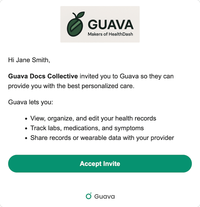 Screenshot of the email invitation patients receive to join Guava through their provider