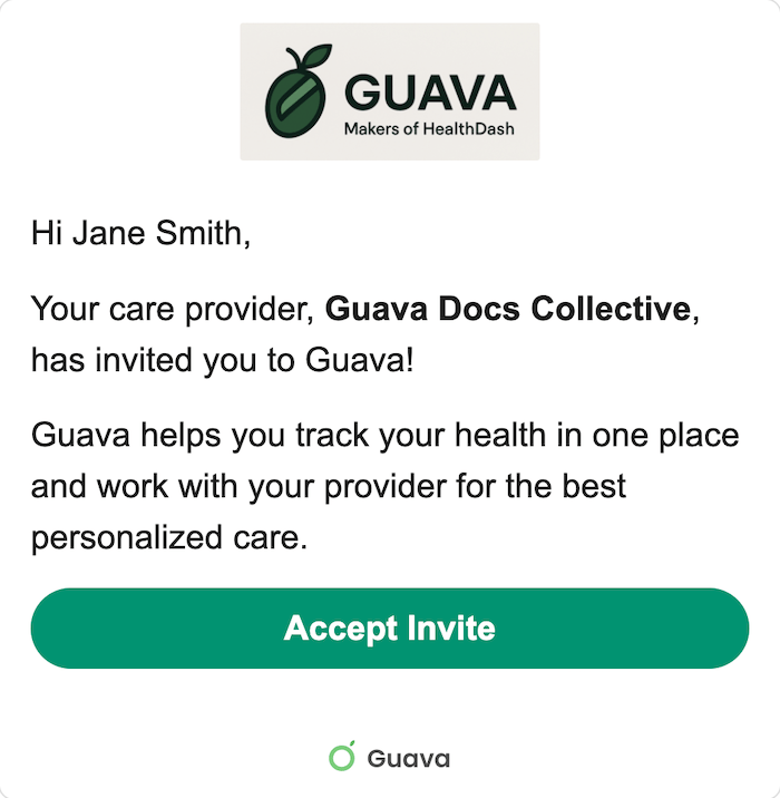 Screenshot of the email invitation patients receive to join Guava through their provider