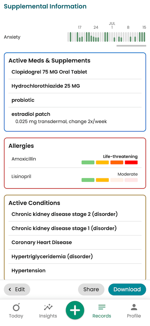 Tracking symptoms, medications, and conditions in Guava to support therapy for chronic illness
