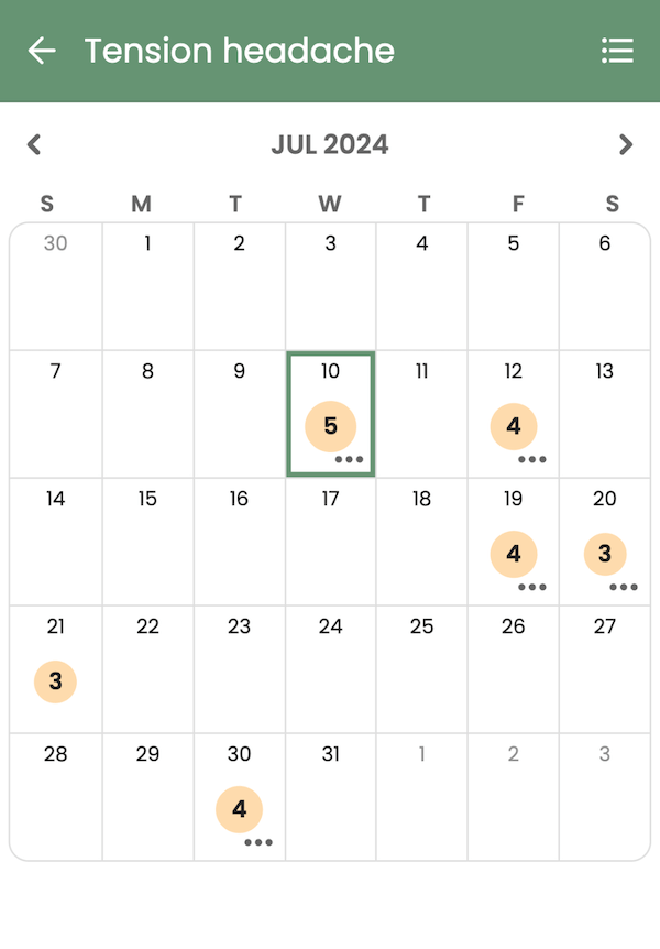 Viewing symptom entries on the calendar in Guava