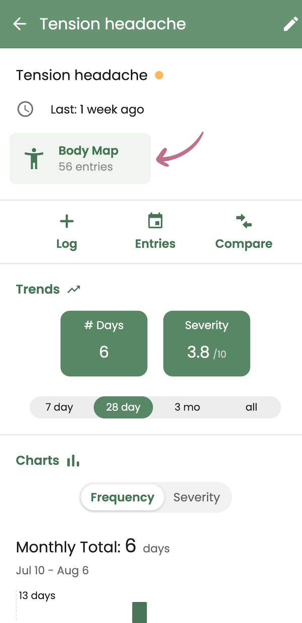 Tracking symptom location with a Body Map