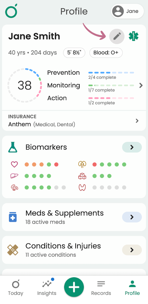 Profile page settings to enable cycle tracking in Guava