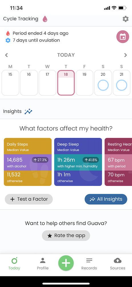 Insights card on Guava's Today page