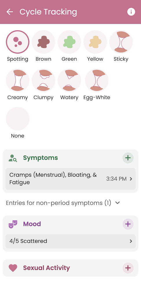 Log symptoms, mood, and activity in Guava's cycle tracker