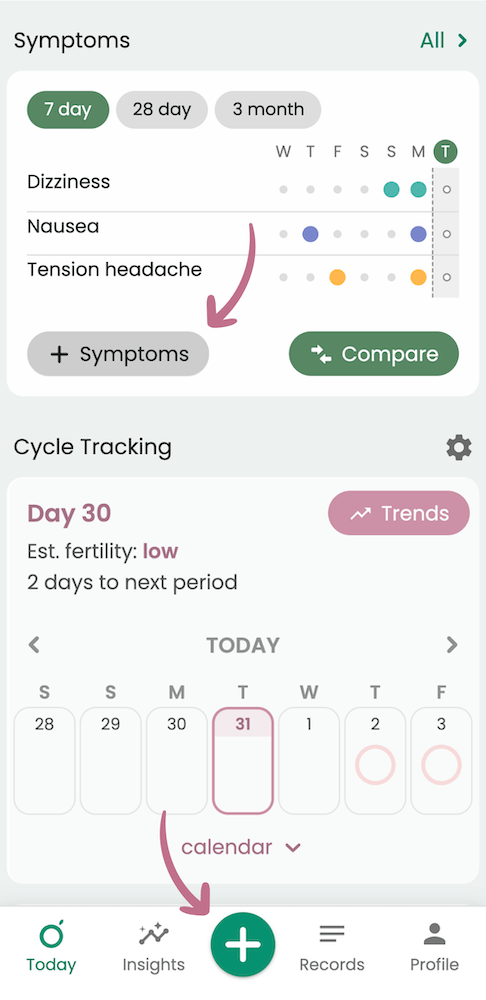 Guava symptom tracking app's features allowing easy health logging