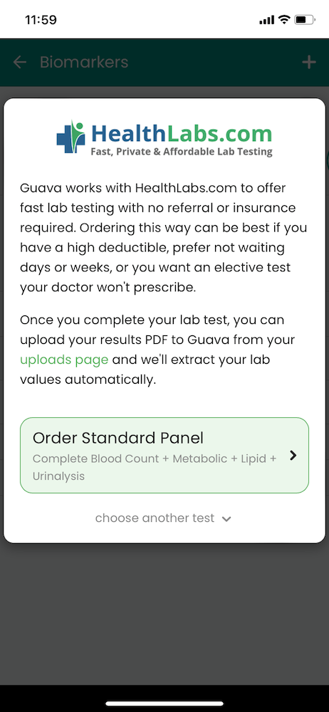 ordering lab results on Guava  through HealthLabs.com