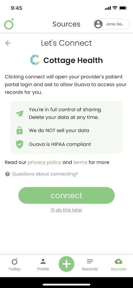 Guava's Let's connect page