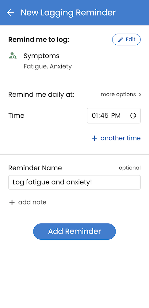 setting up symptom reminder on Guava