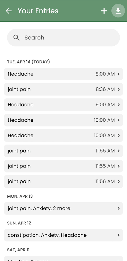 Downloading symptom entries in Guava