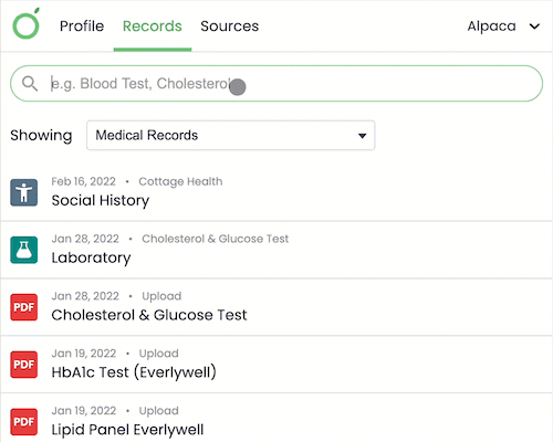 Finding a lab result record extracted from a scanned document